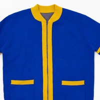Cardigan tricoté bleu pour femme, style sororité grecque, col en V contrastant jaune, manches longues, broderie hiver, boutons, OEM