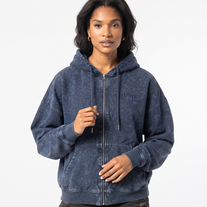 Sudadera con capucha oversize de mujer con cremallera completa, hombros caídos, lavado ácido, estilo casual urbano, moda, logotipo personalizado - Product Image 6