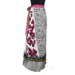 Jupe longue en soie indienne à 2 couches, style hippie, réversible, effet sari magique - Product Image 5