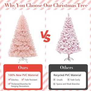 Albero di Natale Artificiale Rosa da 2,1 m con Cerniere e Base in Metallo, Albero di Natale Artificiale Pieno e Voluminoso - Product Image 4