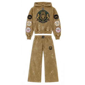 Conjunto Deportivo con Capucha para Hombre, Diseño Patchwork, 100% Algodón, 450 Gsm, Lavado Ácido, Sudadera Casual con Bolsillos y Cordón Ajustable - Product Image 4