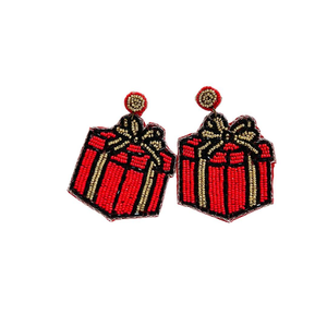 Festive Gift <b>Box</b> Silver Plated Bell Shape Beaded Dangle Earrings Handmade Holiday Christmas <b>Present</b> Colorful Seed Bead Jewelry - Product Image 1