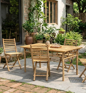 Modern Convertible Bamboo Dining Chair and <b>Table</b> Set Foldable Legs <b>Wood</b> <b>Outdoor</b> Patio Garden Furniture From Hanoi - Product Image 1