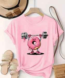 T-shirt en coton écologique personnalisé pour l'été, imprimé avec des appliques en denim et en velours côtelé, décoration avec des perles - Product Image 5