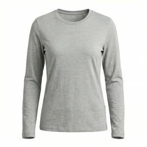 T-shirt à manches longues et col rond pour femme, couleur personnalisée, coton biologique de luxe, prélavé, certifié GOTS, coupe douce et premium - Product Image 1