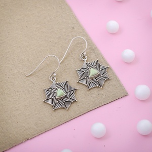 925 Sterling <b>Silver</b> Chrysoprase Starburst <b>Dangle</b> <b>Earrings</b> Handmade Oxidized Geometric Boho Trendy Wedding Party Drop <b>Earrings</b> - Product Image 1