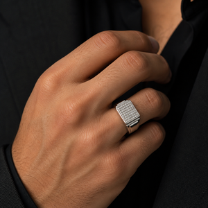 Bague Chevalière Carrée en Argent Sterling 925 pour Homme, Sertie de Diamants, Finition Polie Brillante, Style Hip-Hop Audacieux, Idéale pour Mariage, Fête, Usage Quotidien, Cadeau - Product Image 5