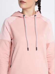 Sudadera con Capucha Rosa para Mujer, Color Sólido, Algodón y Felpa de Bambú, Corte Regular, Estilo Otoñal, con Bolsillos - Product Image 5