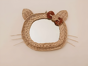 Bohemian Natural Rattan Decorate <b>Kid</b> <b>Cat</b> Wall Mirror Hand Braided Nursery Room Storage Accessories Art - Product Image 4