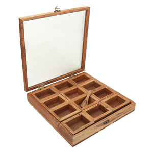 Boîte à épices en bois et boîte de rangement pour herbes aromatiques, boîte à masala artisanale, boîte à épices carrée en bois faite à la main - Product Image 6