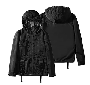 Men Black <b>Hooded</b> Hard <b>Shell</b> <b>Jacket</b> Waterproof Zip Fly Oversized Fit With Pockets All Seasons Outdoor Wear - Product Image 3