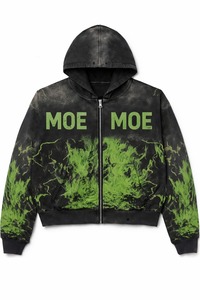 Sudadera con capucha de algodón pesado para hombre, estilo streetwear, con parche bordado, lavado ácido, cremallera, pedrería y estampado gráfico DTG personalizado, OEM - Product Image 2
