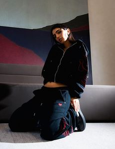 Boxy Embroidery Sweat <b>Set</b> for Women Men Oversized 2 Piece Lounge Matching <b>Set</b> Zip Up Hoodie Casual Streetwear - Product Image 3