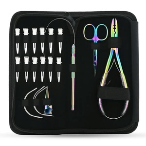 Kit Profesional de Herramientas para Extensiones de Cabello, Juego de Pinzas y Agujas para Cuentas, Acero Inoxidable Negro, con Estuche de Cuero para Expertos de Salón - Product Image 4