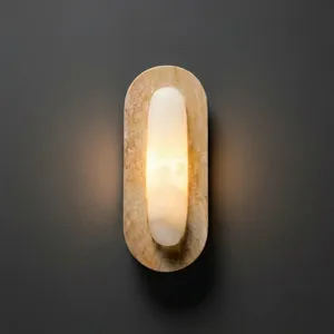 Modern Natural Marble <b>Wall</b> <b>Sconce</b> with Cylindrical Shade 3500K Warm White LED for Bedroom - Product Image 3