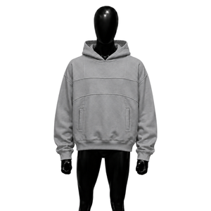 เสื้อฮู้ดดี้โอเวอร์ไซส์สีเทาอ่อนพรีเมียมสำหรับผู้ชาย เสื้อสเวตเชิ้ตผ้าฝ้ายสีพื้น ผ้าเฟรนช์เทอร์รี่ สวมใส่สบายๆ ในฤดูใบไม้ร่วง มีกระเป๋า - Product Image 1