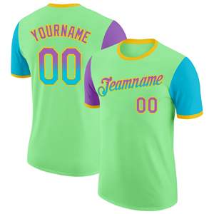 Maillot de basket personnalisé vert bleu violet sublimé, anti-transpiration, unisexe, manches courtes, impression du nom et du numéro de l'équipe - Product Image 1