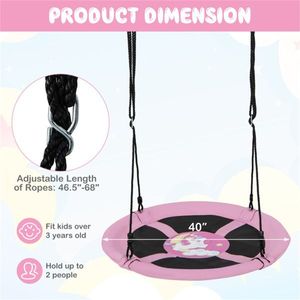 Altalena a disco rosa da 40 pollici con 2 metodi di sospensione, rotazione a 360 gradi, corde regolabili, lunghezza regolabile da 46,5 a 68 pollici - Product Image 4