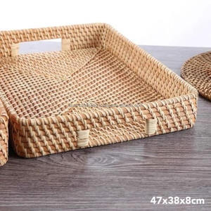 Natural Mother of Pearl Rattan Serving <b>Tray</b> - Handcrafted <b>Wood</b> Round Wicker Storage <b>Tray</b> for Home Food and Beverage Service - Product Image 2