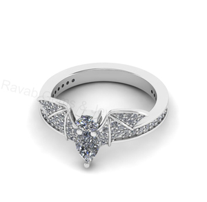 <b>Top</b> Selling 925 Sterling <b>Silver</b> Gold Plated Pear Oval Cubic Zirconia Accents Gemstone Bat Wing Design Band Ring Fine Jewelry - Product Image 2