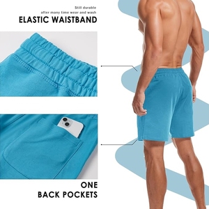 Shorts cargo pour homme en lin/coton, couleur unie, taille élastique, style décontracté urbain, respirant, séchage rapide, taille mi-haute, bleu - Product Image 5