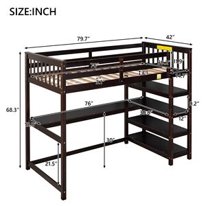 Letto a soppalco matrimoniale Espresso con ripiani portaoggetti e scrivania sottoletto per bambini - Vecchio SKU SM000245AAP 1 - Product Image 5