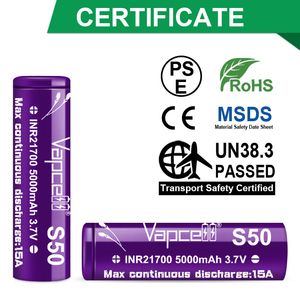 แบตเตอรี่ <span class=keywords><strong>Vapcell</strong></span> INR21700 S50 ความจุสูง 5000mah 15A แบตเตอรี่ลิเธียมไอออนแบบชาร์จได้สำหรับไฟฉาย - Product Image 4