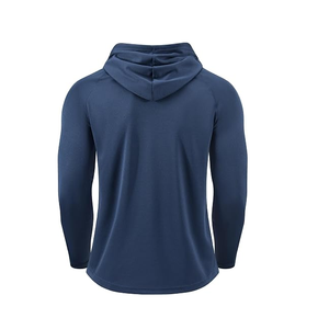 Men's Navy <b>Blue</b> Hooded Long Sleeve Raglan Sweatshirt Slim Fit Quick Dry Knitted Sporty Style Autumn Wear - Product Image 3