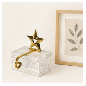 Luxury Solid Brass Star Stocking Holder With Heavy Marble Base Premium Metal Mantel <b>Hook</b> For Christmas Fireplace Decorations - Product Image 2