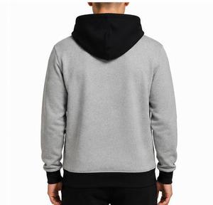 Sweat-shirt à capuche pour homme, coupe classique, décontracté, pour l'automne, en tissu tricoté, coupe-vent numérique, avec poches, couleur unie gris et noir - Product Image 4