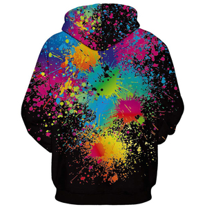 Sweat-shirt à capuche pour homme, motif éclaboussures de peinture colorées, coupe classique, décontracté, en polyester tricoté, pour le printemps - Product Image 3