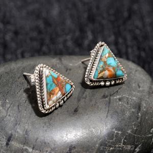 Classic Silver Hub 925 Sterling Silver Copper Oyster <b>Turquoise</b> Gemstone <b>Stud</b> <b>Earrings</b> Jewelry For Her Women <b>Earrings</b> ODM OEM - Product Image 2