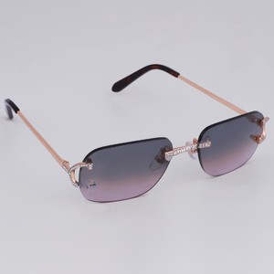 <b>Rimless</b> Rectangle <b>Sunglasses</b> Gradient Lenses Crystal Accents Women Elegant 100% UV Protection Adult - Product Image 2