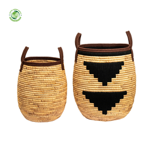 Lot de 2 paniers en jacinthe d'eau, décorations en tissu brodé, paniers de rangement faits à la main, vente en gros, écologiques, fabriqués au Vietnam - Product Image 1