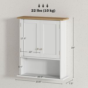 Mobile Bagno Moderno Bianco a 2 Ante da Parete in Legno Massello e MDF con Ripiano Regolabile in Acciaio per Hotel - Product Image 3