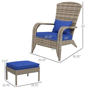 Sedia da esterno in vimini intrecciato con poggiapiedi e cuscini rimovibili (blu) - Product Image 3