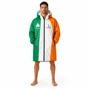 Chaqueta Parka Larga con Capucha y Forro Polar, Impermeable y Cortavientos, con la Bandera de Irlanda, Personalizada OEM, para Cambiarse en la Playa o al Aire Libre - Product Image 2