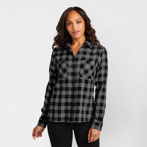 Chemise en flanelle décontractée à manches longues et boutonnée pour femme, coupe ample, épaules tombantes, couleur unie, écologique et respirante, collection Printemps 2026 - Product Image 1