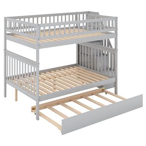 Lit superposé gris double sur double avec tiroir-lit et escalier, mobilier pour enfants - Product Image 6