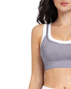 Ensemble personnalisé soutien-gorge de sport gris et blanc contrastant et pantalon évasé taille haute extensible pour femme – Tenue de yoga et fitness sur mesure OEM en gros - Product Image 4