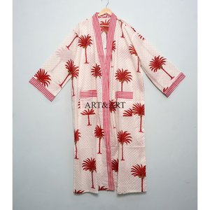 Traditional Block Print Floral Cotton <b>Kimono</b> For <b>Woman</b> Designed As Relaxed Night Wear And Stylish Lounge Robe for sleep wear - Product Image 3