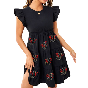 ชุดเดรสลำลองสำหรับผู้หญิงสำหรับวันแข่งขันกีฬาปี 2026 ตกแต่งด้วยเลื่อม ปักลาย แขนสั้น ดีไซน์หรูหรา ความยาวระดับเข่า เอวทรงธรรมชาติ กระโปรงทรงระบาย - Product Image 1