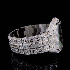 Montre de luxe squelette de haute qualité pour homme, verre saphir, montre analogique avec diamants Moissanite taille baguette VVS, bijoux Hip Hop - Product Image 2