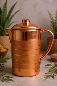 Jarra de cobre vintage con tapa, jarra de cobre con acabado plateado, diseño moderno, gran capacidad, para bebidas en el hogar. - Product Image 2