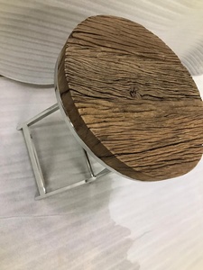 Cổ Điển Cổ Phong Cách Tái Chế Đường Sắt Ngủ Gỗ <span class=keywords><strong>End</strong></span> Bảng Với Gấp Thép Cơ Sở Vòng Rắn Gỗ Sofa Bên Bảng - Product Image 5