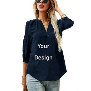 เสื้อเชิ้ตผู้หญิงดีไซน์ใหม่ คุณภาพดีที่สุด สไตล์ทางการและลำลอง ผ้าฝ้าย พิมพ์ลายโลโก้ ติดกระดุม สำหรับฤดูร้อน ส่งออกจากบังกลาเทศ - Product Image 3