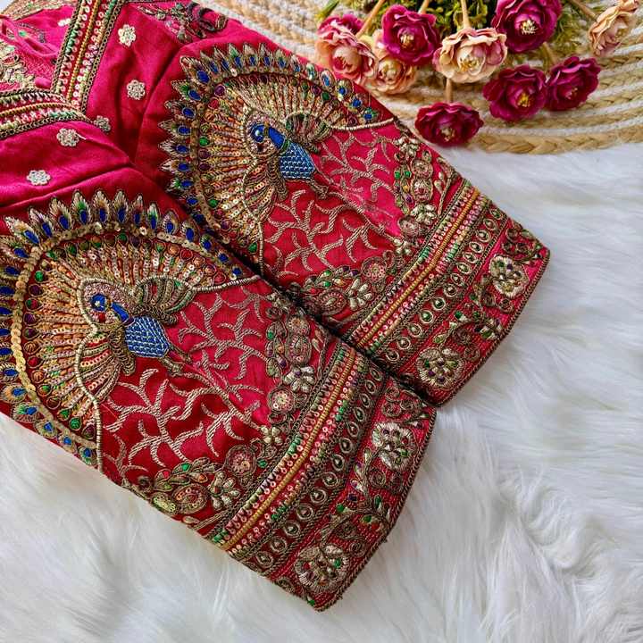 Elegant Ethnic Italian Silk Bridal Blouse Heavy Coding Embroidery with Thread & Sequence Work Size 40-42 Pakistani Style Salwar