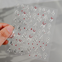 Autocollants 3D pour ongles étoiles argentées Y2K, décalcomanies adhésives bronzantes or soleil lune étoile 8*10cm, sliders de manucure Y2K cœur d'amour étoiles scintillantes