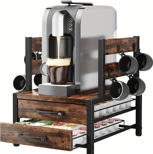 2-Tier Coffee Station Organizer With K-Cup Pod Drawer And Mug <b>Hooks</b> Coffee Bar Accessories Storage Rack For Countertop <b>Kitchen</b> - Product Image 6