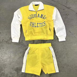 SIOVANK Athletics Men's <b>Light</b> Blue Varsity Jacket & Shorts Set Quarter-Zip Sporty Track Suit Breathable Nylon Spring Wear - Product Image 4